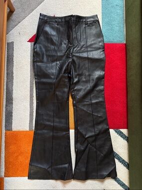 Shinestar Black Faux Leather High-Waist Flared Pants